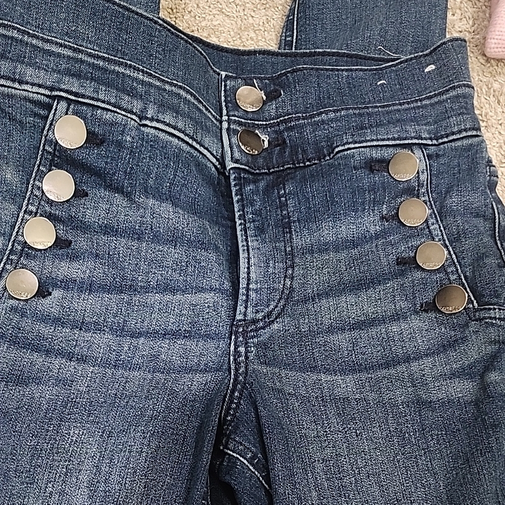Express Ankle Legging Super High-Rise Blue Jeans Silver Button Accents New